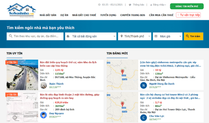 trang web bất động sản so sánh nhà