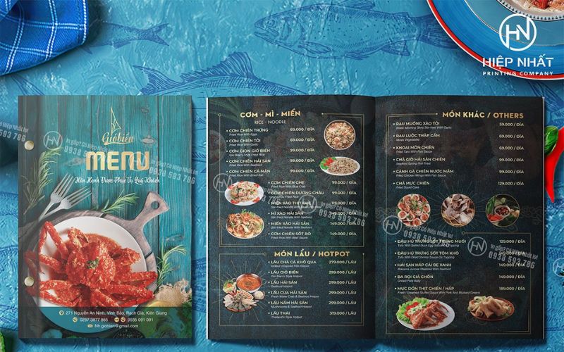 in menu nhà hàng tại In Hiệp Nhất