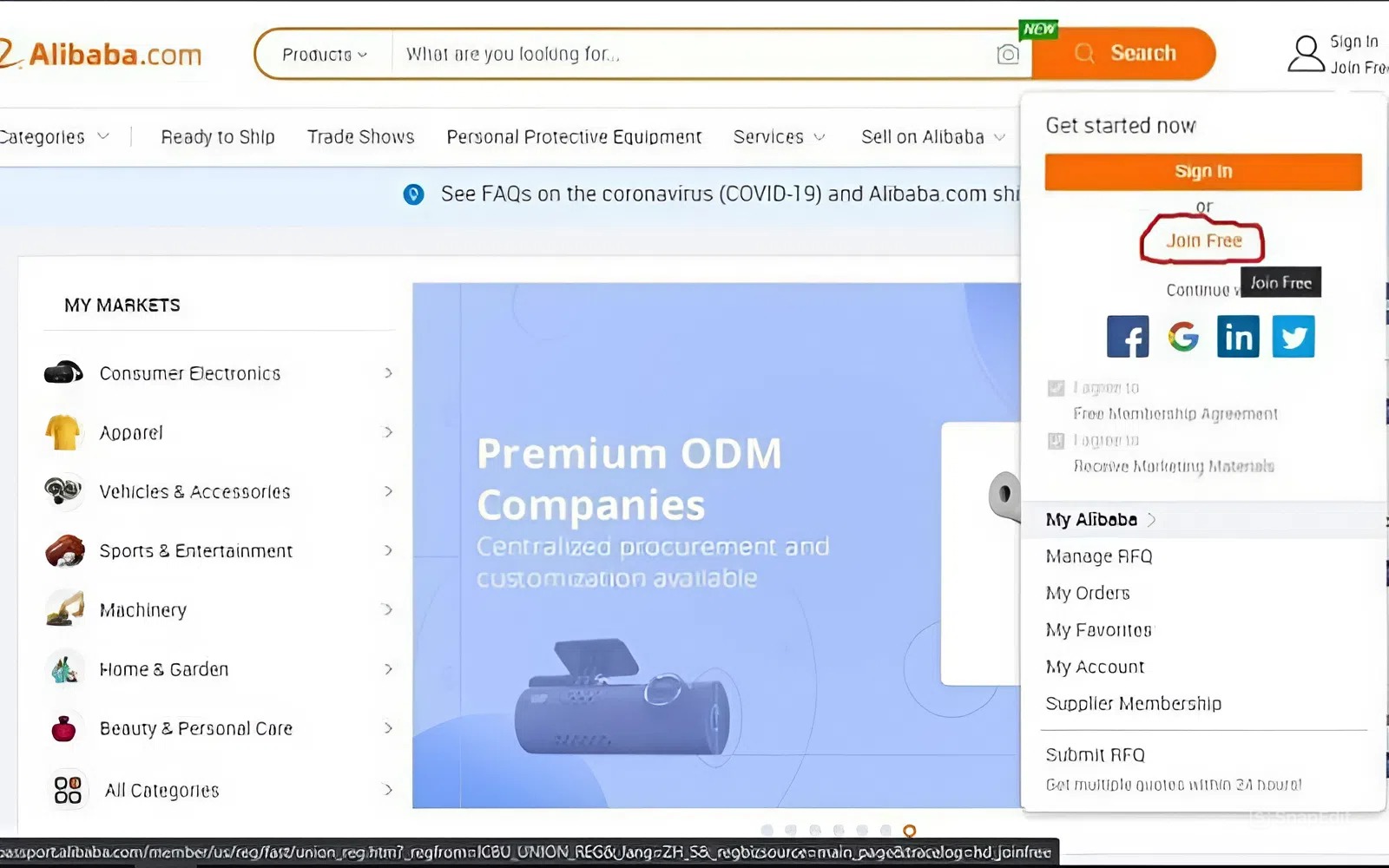 Truy cập trang chủ Alibaba